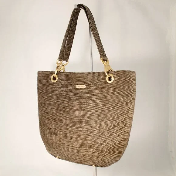 ERIC JAVITZ Black & Metallic Gold Woven Tote, Chunky Gold Accents, Medium Size - Picture 7 of 16